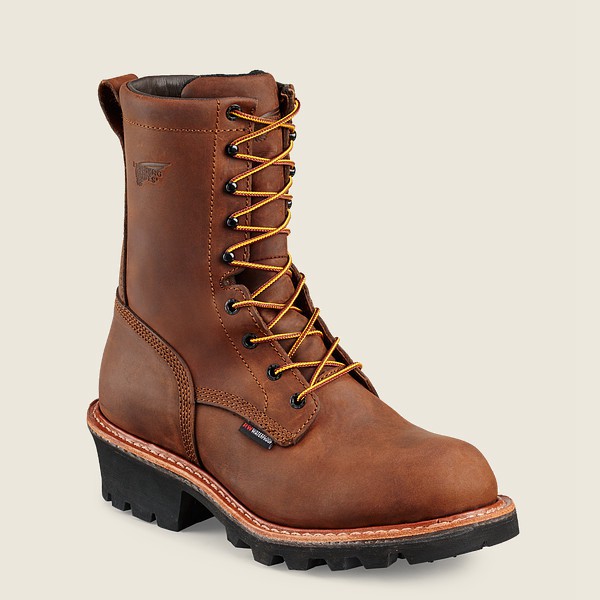 Red Wing Mens Work Boots - Loggermax - 9-inch Waterproof Soft Toe - Brown - AQS312768